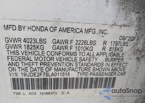 2020 Acura Ilx Premium Package/Technology Package из США, поврежденный, VIN 19UDE2F75LA011515